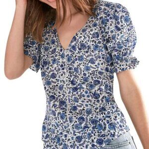 🪩 Lucky Brand Blue and White Floral Print Top - Small